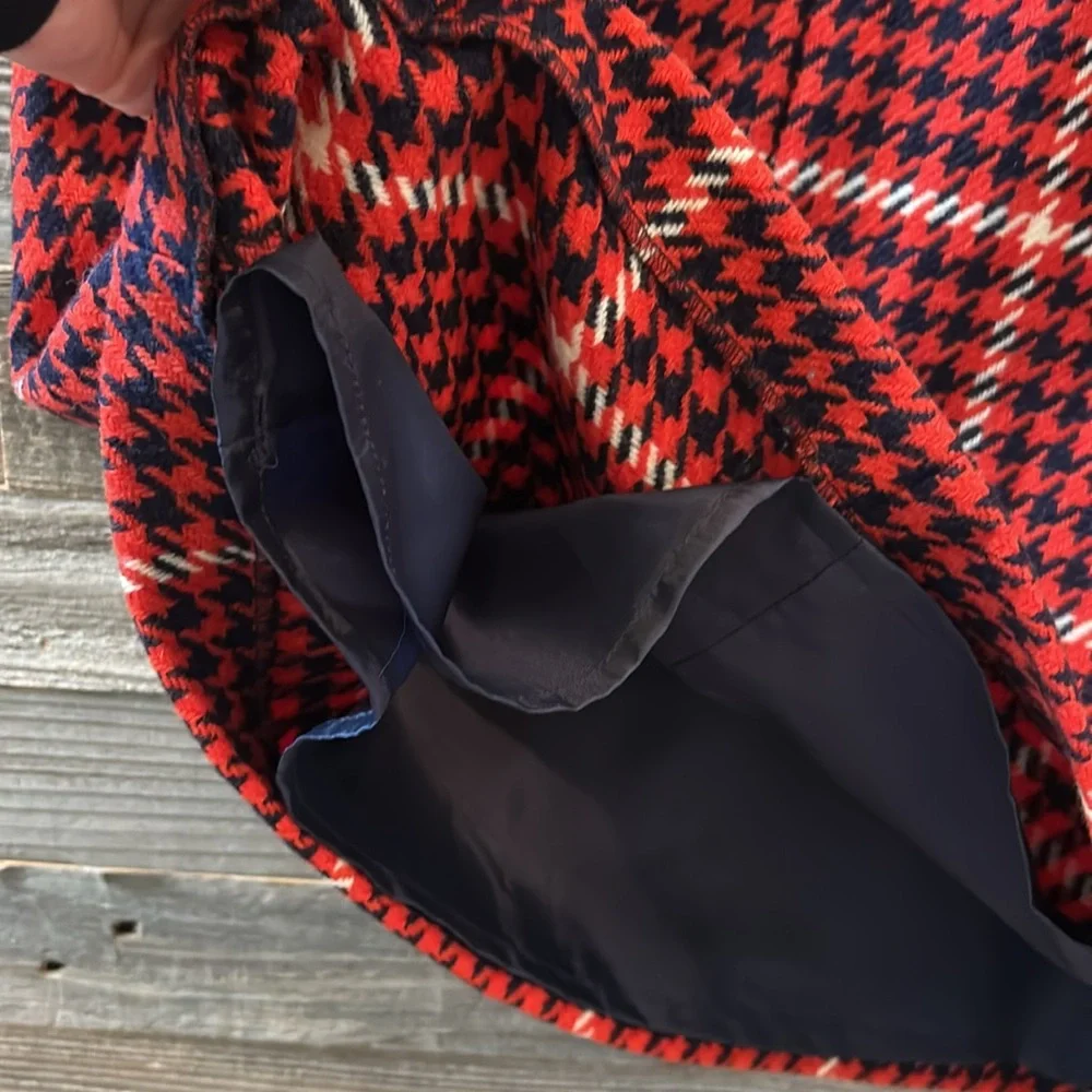 Boden British Tweed Red Navy Houndstooth Skirt Size 4L - Picture 6 of 10